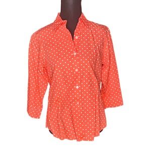 Foxcroft Wrinkle Free Shaped Fit Orange White Polka Dot Button Down Shirt 4P